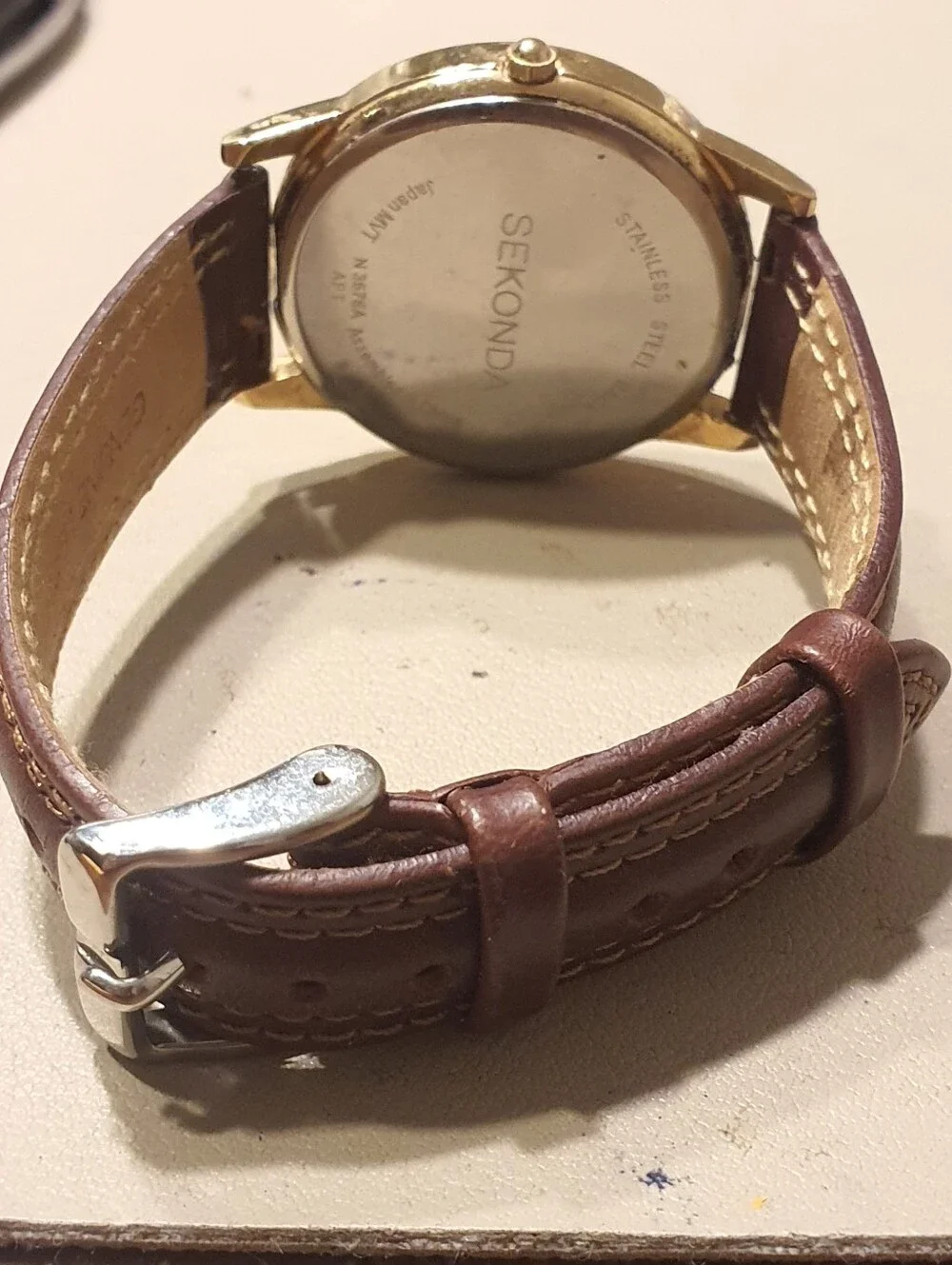 10/$20 Sekonda Goldtone White Leather Roman Numerals Men's Watch w/Date
